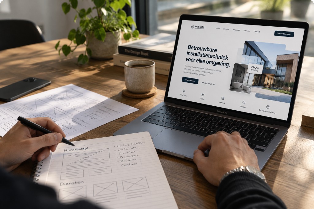 Wireframes en ontwerp voor een professionele website